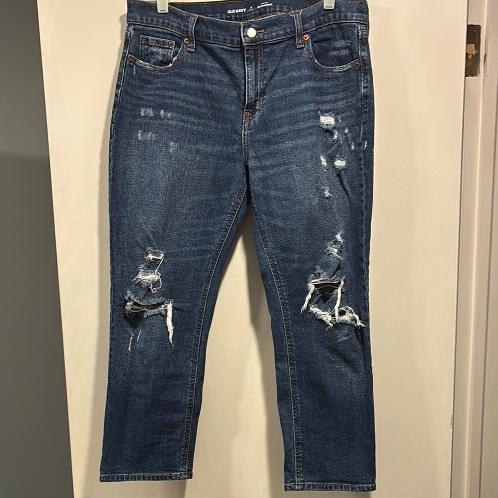 Old Navy Blue Boyfriend Jeans Distressed
